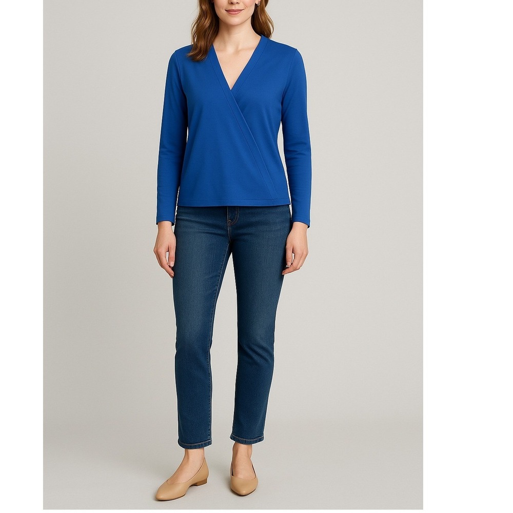 J. Jill Linen Blend Wrap Front Top‎ Blue Long Sleeve Size M
